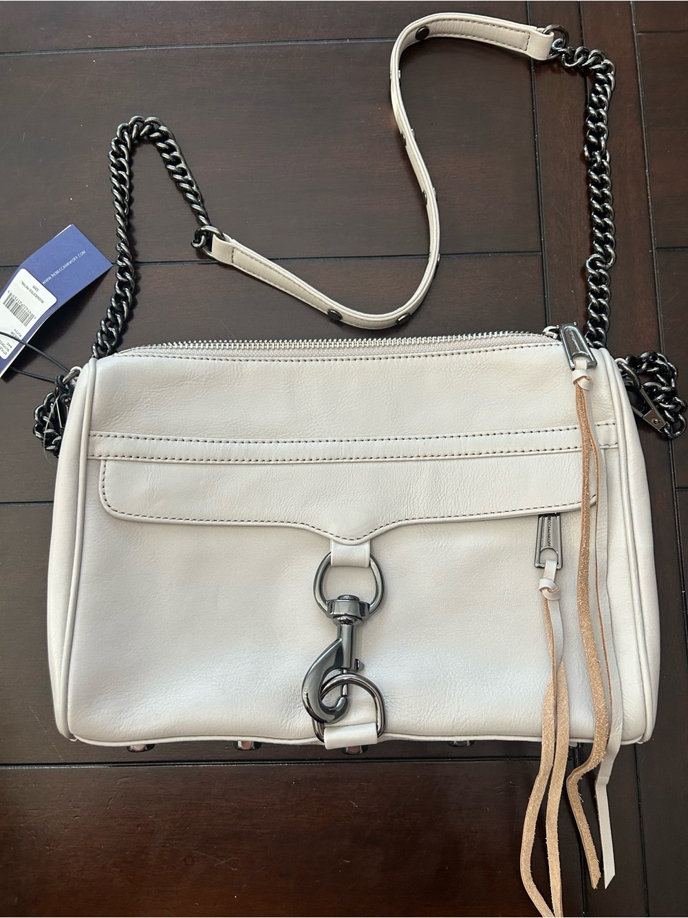 Rebecca Minkoff Cream Leather Crossbody with Gunmetal Chain